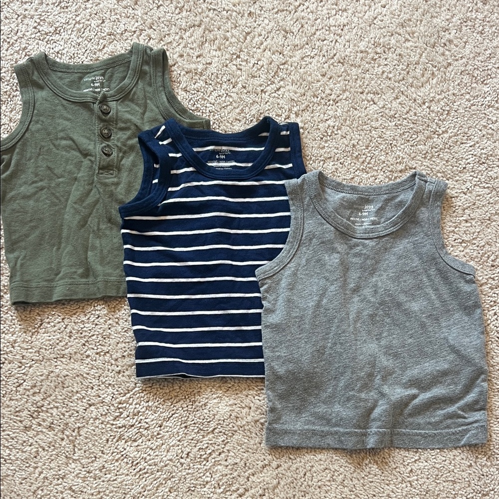 Carter's 3-Pack Toddler Tank Tops - Olive, Navy Stripe & Gray